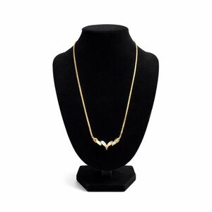 Vintage Gold Tone Opal Look Necklace w/ Ruby Red Accent